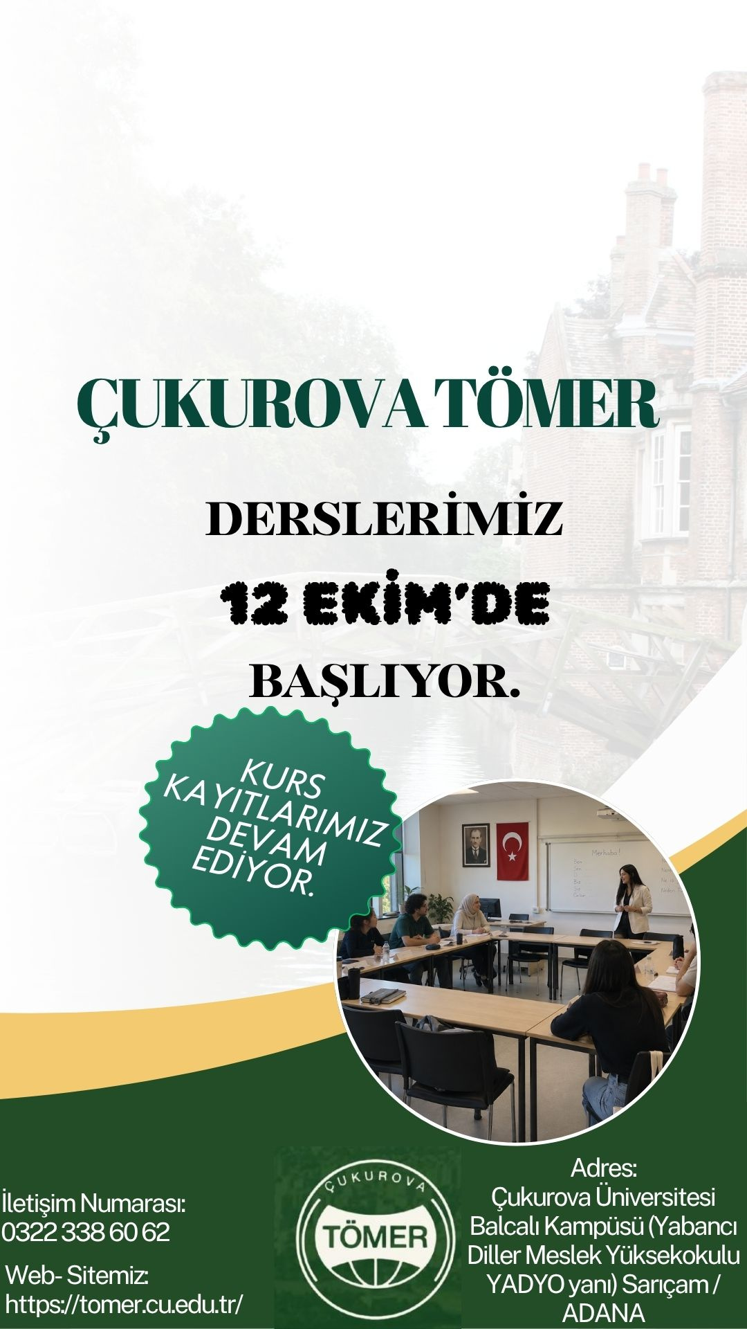 ÇUKUROVA TÖMER TÜRKÇE KURSLARIMIZ 12 EKİM 2026 TARİHİNDE BAŞLAYACAK